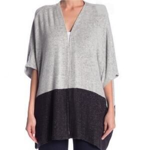 Olive & Oak Erin Color Block Open Front Soft Knit Cardigan Boho Large Gray